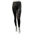 Faux Black Leather Leggings with Flower Design